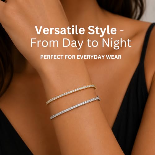 KISPER Bangle Bracelet for Women 2mm Dainty Plated CZ | 5A pave cubic zirconia simulated diamonds, 6.5-7.5 inches, box latch clasp, tarnish resistant, waterproof - color: 14k White Gold Plated