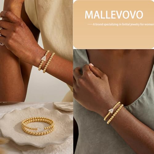 Initial Stack Bracelet Set for Women Trendy 14K Gold Plated Beaded Stackable Stacking Stretch Name Bracelets Dainty Friendship Waterproof Charm Cute Birthday Jewelry Gifts for Women - color: Initial A