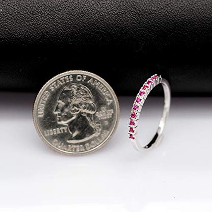 Uloveido Platinum Plated CZ Simulated Diamond Stack Eternity Band Ring J029 - color: Red
