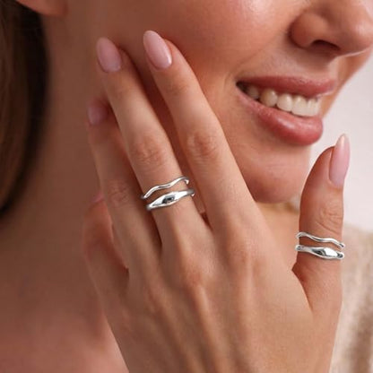 Gold Rings for Women Men Non Tarnish, Waterproof Chunky 14K Gold Plated Dainty Stackable Rings Trendy Statement Pinky Thumb Rings Engagement Eternity Wedding Band Ring Stacking Gold Jewelry Size 3 4 5 6 7 8 9 10 11 - color: Silver, size: 10.5