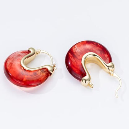 Chunky Gold Resin Hoop Earrings Leverback Statement Huggie Hoops Dangle Drop Dressy Earring Prom Festival Vacation Jewelry for Women - color: Burgundy, size: Drop