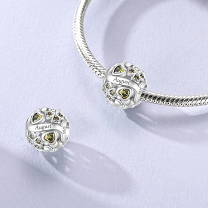 LNQOBU 925 Sterling Silve Lucky Birthstone Charm for Bracelets, With 5A Cubic Zirconia Birthday Charms Dangle Pendant Bead for Pandora Bracelets and Necklaces - color: H1-August