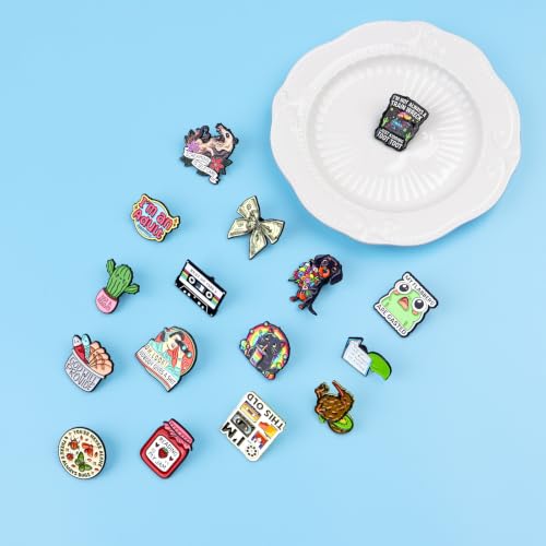 4/6/9/10/12/16/20PCS Cute Enamel Pins Bulk Set, Art Aesthetic Lapel Brooches, Humorous Quote Pins for Backpacks Jackets Hats Bags, Novelty Cool Badges for Women, Men, Teens, Kids - style: 16pcs A