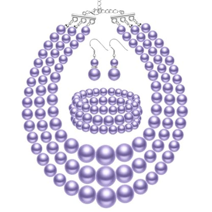 Haysandy Pearl Jewelry Set for Women 20s Jewelry Gift | Retro Layered Necklace Bracelet Earring, Costume Accessories for Derby Wedding Prom Party, Dress Matching Occasions - color: Light Purple