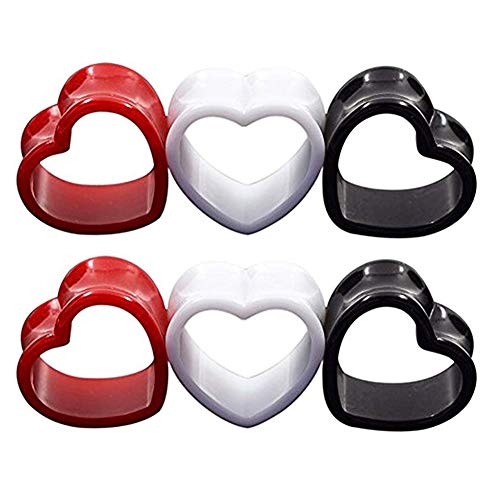 Qmcandy 6pcs/18pcs Heart Shape Acrylic Ear Tunnels Plugs Set Mix Color Stretcher Expander Piercing Tunnels Gauge 6G-7/8 inch - color: 3 pairs, 2g(6mm)