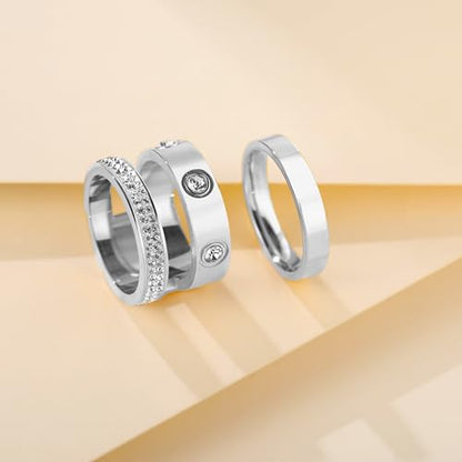 Gold Silver Rings for Women Dainty 18K Gold Plated Cubic Zirconia Stacking Rings for Women Thumb Ring Set Love Friendship Dual Band Rings Promise Wedding Engagement Rings - color: Silver