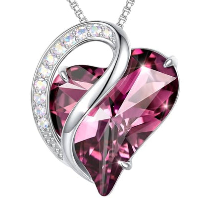 Crystal Heart Necklace for Women - Quietrose Faceted Crystal Heart Pendant with Sparkle Accents, Silver-Tone Curved Frame, 0.85" x 0.73", 18+2" Adjustable Chain, Elegant Gift for Her - color: Deep Rose - Gentle Embrace