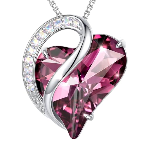 Crystal Heart Necklace for Women - Quietrose Faceted Crystal Heart Pendant with Sparkle Accents, Silver-Tone Curved Frame, 0.85" x 0.73", 18+2" Adjustable Chain, Elegant Gift for Her - color: Deep Rose - Gentle Embrace