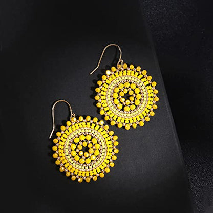 Colorful Summer Beaded Earrings For Women Crystals Glass Bead Dangle Drop Bohemia Earrings Statement Earrings For Women - color: Yellow