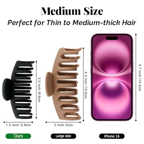 Medium Hair Claw Clips for Thin and Medium Thick Hair, Strong Hold Hair Clips for Fine Hair, Non-slip Cute Claw Clips for Women and Girls, Extra Lightweight Matte Jaw clips (Black) - color: Black