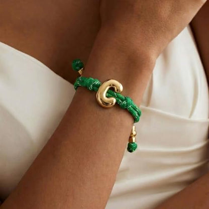 VLINRAS Bubble Initial Bracelet for Women Men, Green & Blue Knotty Puffy Letter Bracelets Gifts for Mom Dad Friends - color: Green- C