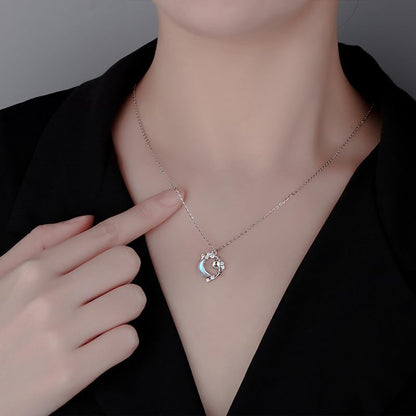 Silver Moon and Star Necklace for Women,Dainty CZ Crescent Pendant, Jewelry Gift for Birthday, Anniversary, Mother’s Day