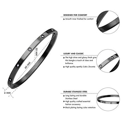 555Jewelry Womens Sparkling Cubic Zirconia Secure Hinge Lock Bangle Stainless Steel Bracelet - color: Black