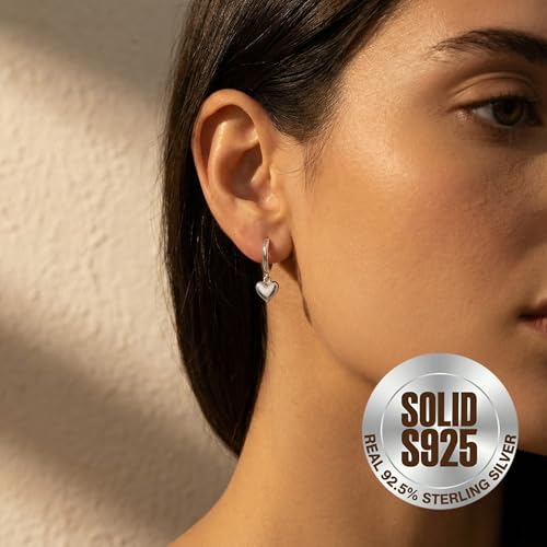 SLUYNZ Solid 925 Sterling Silver 8MM Fat Heart Hoop Earrings for Women Teens Sweet Love Hoop Earrings Huggie - color: A-Sterling Silver