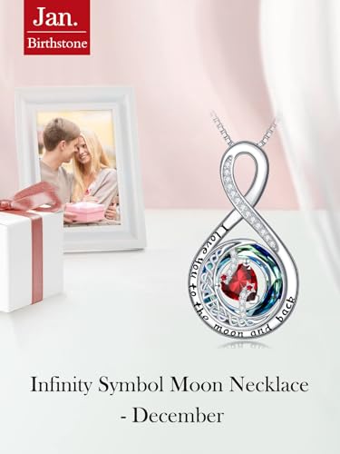 TOUPOP Birthstone Necklace for Women 925 Sterling Silver Moon and Star Pendant Necklaces I Love You to the Moon and Back Jewelry Anniversary Birthday Gifts for Her Wife Girlfriend Mom - color: 01-Jan-Garnet