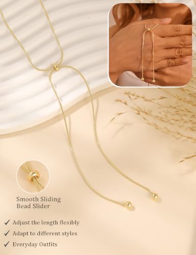 Lariat Gold Silver Necklace for Women Long Dainty Y Necklace 14k Gold Plated Drop Chunky Necklace Trendy Clover Heart Cross Teardrop Cz Pendant Statement Simple Adjustable Jewelry Gift - color: Gold- Beads