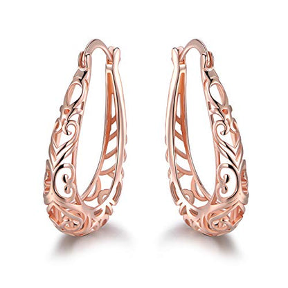 Barzel 18K Gold Plated Filigree Hoop Earrings - color: Rose Gold