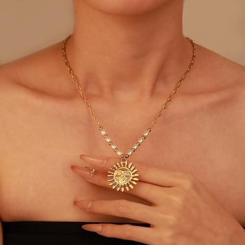 2 PCs Gold Plated Necklace Set for Women - Non Tarnish Jewelry Gift with Fashion Design - style: 2 PCs: Sun & Leaf
