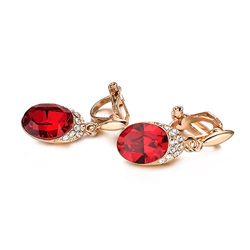 Yoursfs Wedding Clip on Earrings For Women 18K Gold Plated Halo Big Austrian Crystal Dangle Earring Birdal Jewelry - color: Red