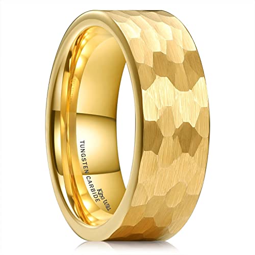 King Will Hammered 8mm Silver Tungsten Ring Hammer Men Wedding Band Comfort Fit - color: A-gold
