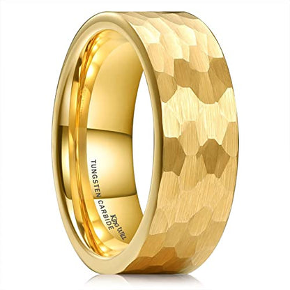 King Will Hammered 8mm Silver Tungsten Ring Hammer Men Wedding Band Comfort Fit - color: A-gold
