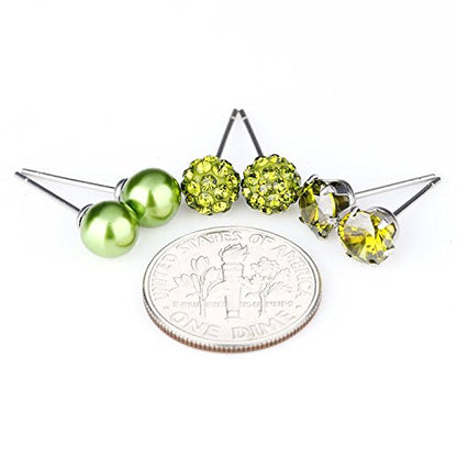 JewelrieShop Birthstone Studs Earring Set Cubic Zirconia Rhinestones Crystal Ball Faux Pearl Stainless Steel Stud Earrings for Women Jewelry Gift (6mm Round,3 Pairs) - color: 8) Aug. - Deep Olive