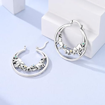 NARMO 925 Sterling Silver Earrings for Women Hypoallergenic Hoop Earrings - color: Elephant Family