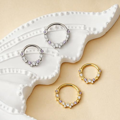 Celestial Titanium Hoop Collection - 16G 8mm/6mm ASTM F136 Titanium Star & Moon Daith, Cartilage, Septum Piercing Jewelry - Seamless Hinged Clicker Hoops - color: Star and Moon - Tit, size: 16G(1.2mm), 5/16"(8mm)