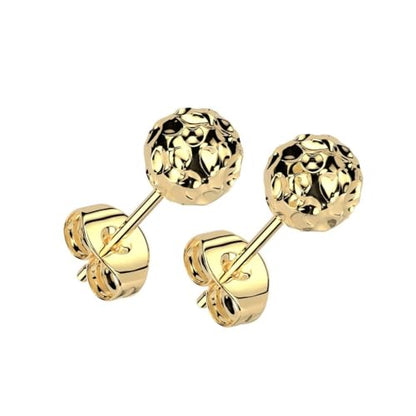 20GA 316L Stainless Steel Hammered Ball Stud Earrings, Sold as a Pair - size: 6mm