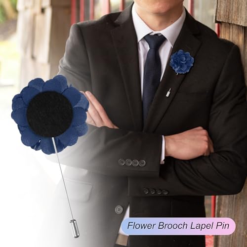 M METERXITY Flower Lapel Pins for Men, Boutonnieres Pin Camellia Flower Groom Boutonnieres for Wedding/Graduation - color: Navy Blue