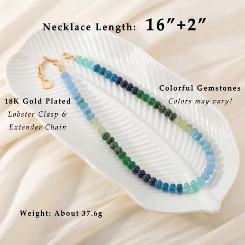 Aobei Pearl 18K Gold Plated Paperclip Chain Choker Satellite Chain Freshwater Cultured Biwa Pearl Pendant Necklace Dainty Turquoise Jewelry for Women - color: Multi-colors (Green Blue)