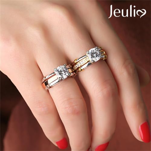 Jeulia Diamond Band Rings for Women cz Sterling Silver Interchangeable Ring Sets Wedding Engagement Anniversary Promise Ring Bridal Sets - color: 1 rose gold