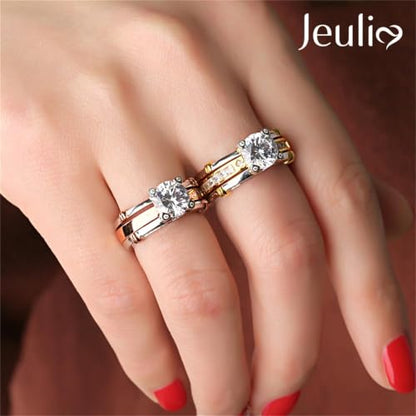 Jeulia Diamond Band Rings for Women cz Sterling Silver Interchangeable Ring Sets Wedding Engagement Anniversary Promise Ring Bridal Sets - color: 1 rose gold