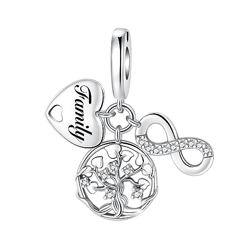 Family Love Mother Daughter Grandma Charm 925 Sterling Silver fits Bracelets Necklace Pendant Bead Charms Jewelry Gift for Women Family Friends - color: Family Tree Forever Charm