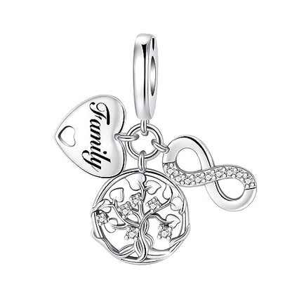 Family Love Mother Daughter Grandma Charm 925 Sterling Silver fits Bracelets Necklace Pendant Bead Charms Jewelry Gift for Women Family Friends - color: Family Tree Forever Charm
