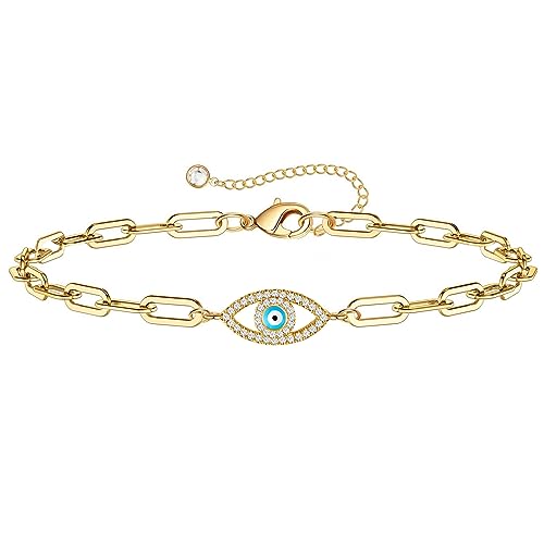 Fesciory Evil Eye Bracelet for Women, Gold Plated Adjustable Chain Jewelry | Blue Evil Eye Charm Bracelet, Lucky Amulet Symbolism, Dainty Adjustable Chain, Daily wear, Jewelry gifts - color: Gold-8