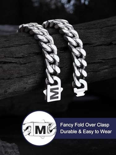 Bandmax Mens Hip Hop Cuban Link Bracelets 5/7/9/12MM Stainless Steel Miami Curb Chain Bracelet Silver/Gold Plated/Black Wristlet Chains for Men 7"-9" - color: 19 9MM Steel-Custom