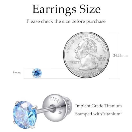 Limerencia Birthstone Screw Back Earrings G23 Implant Grade Titanium Stud Earrings Hypoallergenic Cubic Zirconia Posts Studs Jewelry Gifts for Girls Sensitive Ears - color: September