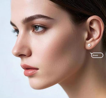 Small Pearl Stud Earrings, 5 Pairs Hypoallergenic Stainless Steel Simulated Pearl Earrings for Women, Lightweight Round Ball Studs Set 3-7MM Birthday Valentine's Day Jewelry Gifts