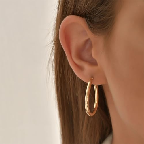 Hoop Earrings for Women, 14K Gold Sterling Silver Chunky Twisted Hoops Earring Hypoallergenic Ear Jewelry - color: Gold-45mm