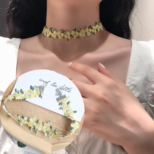 Black Choker Necklace Set Velvet Lace Choker Daisy Gothic Punk Classic Choker - color: flower