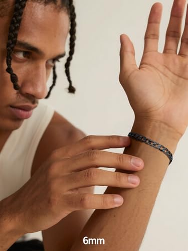 PROSTEEL Bracelets for Men, Figaro/Cuban Mens Bracelet, Silver/Gold/Black | 6/9/13mm Width, 7.5/8.3/9" Length, Stainless Steel Mens Bracelet, Durable & Non Tarnish, Chunky Jewelry with Gift Box - style: E 6mm-Cuban-Black