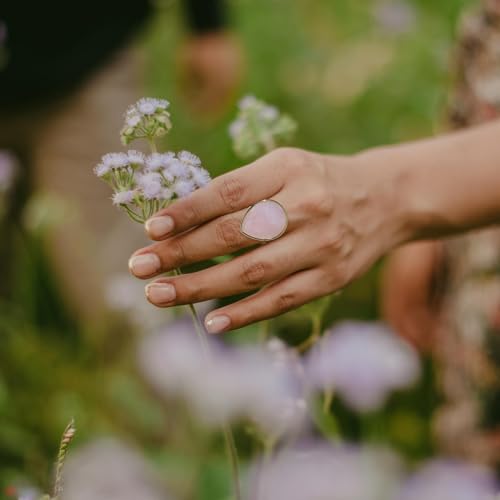 Crystal Ring for Women, Natural Rose Quartz Green Fluorite Ring for Her, Teardrop Shape Gemstone Ring, Handmade rose quartz Jewelry Adjustable Ring. - color: Rose Quartz