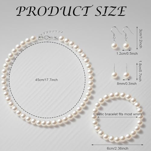 Pearl Jewelry Set for Women Faux Pearl Costume Jewelry Set with Necklace, Bracelets, Ring, Earrings for Wedding Bridal Birthday Tea Party - color: 4Pcs White