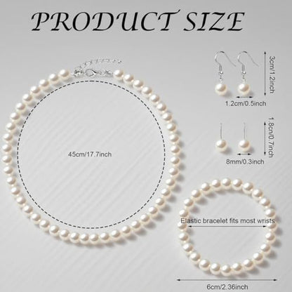 Pearl Jewelry Set for Women Faux Pearl Costume Jewelry Set with Necklace, Bracelets, Ring, Earrings for Wedding Bridal Birthday Tea Party - color: 4Pcs White