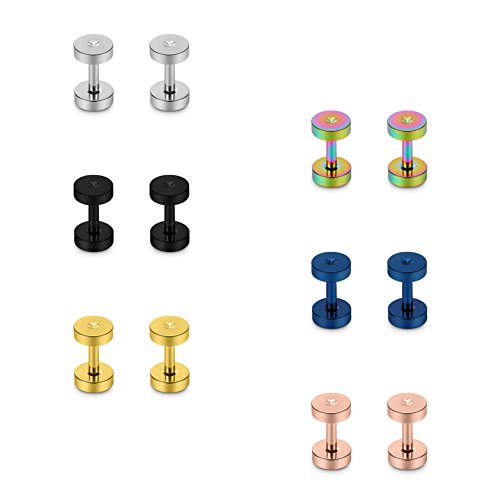 SCERRING 12PCS Mix Color Screw Ear Tunnels Stretching Kit Stainless Steel Gauge Plugs Set Expanders Same Sizes 16G-00G - style: A:14G=1.6mm
