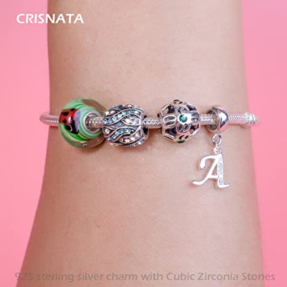 26 Letter Pendant Charms, Polished 925 Sterling Silver Complete Initial A-Z Dangling CZ Stone Alphabet Beads, fits European Bracelet Necklace, Gift for Mother/Father/Daughter/Son/Sister/Aunt - color: Letter A CZ Pendant Charm