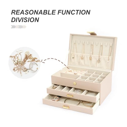 Jewelry Box, 3-Tier with 2 Drawers, Beige, Modern, Women's Jewelry Organizer - color: 3-Layer Apricot, size: 3-Layer