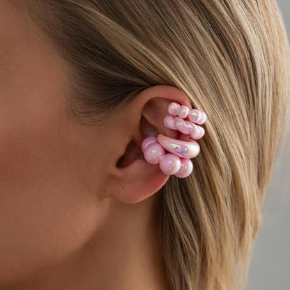 Chunky Resin Ear Cuffs Earrings for Women 4Pcs Colorful Non Piercing Clip On Cartilage Hoop Earrings Trendy Jewelry - color: Pink