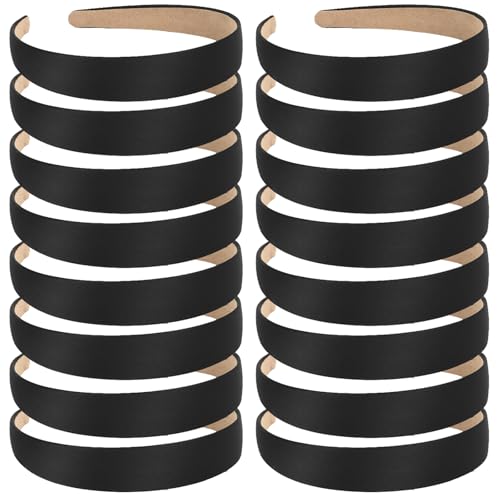 Wecoe Black Headbands for Women 16pcs 1 Inch Wide Satin Headbands | Great for daily wear, festive looks & DIY crafts - color: Set A